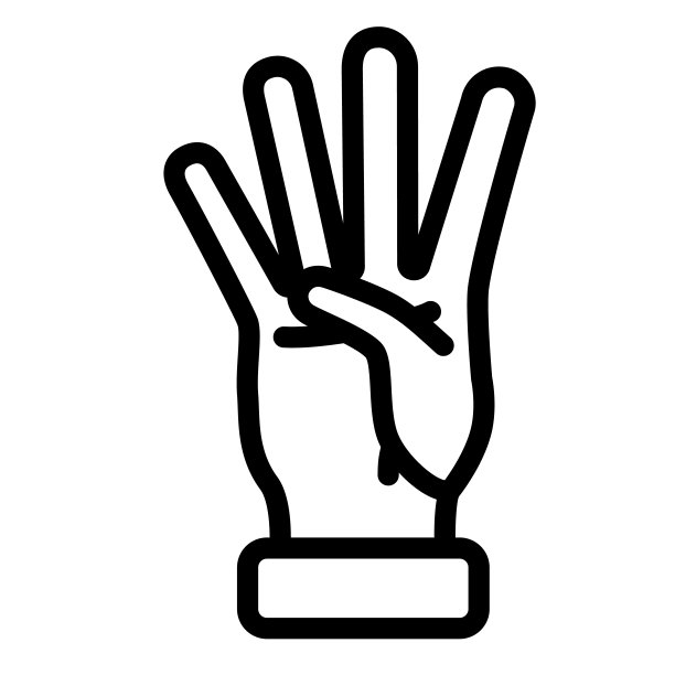 四指手势线图标，手势的概念，计数掌纹在白色背景，手显示四指图标的轮廓移动网页设计。矢量图形。图片下载