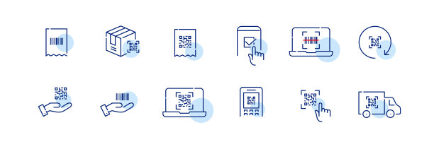 Qr码和条形码图标。付款终端，发货跟踪和审批环节。像素完美的图标图片下载