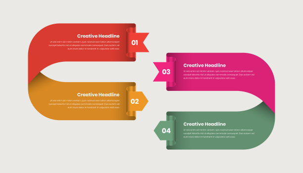 四步抽象信息图表演示模板扭曲丝带箭头形状图片下载