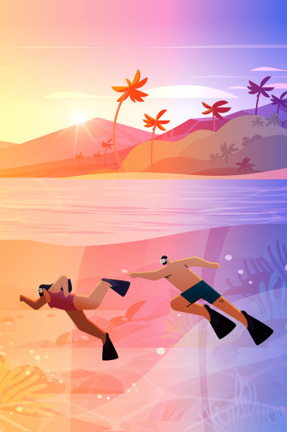 游客在大海或海洋中游泳，观看海洋动物与鱼类和珊瑚礁的水下娱乐活动图片下载