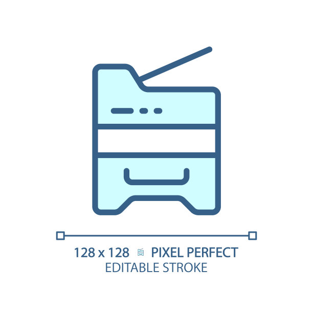 2D可定制的复印机薄线性蓝色图标图片下载