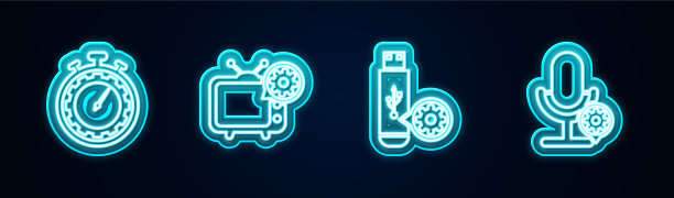 线条集合：时间管理、电视设置和USB闪存盘图片下载