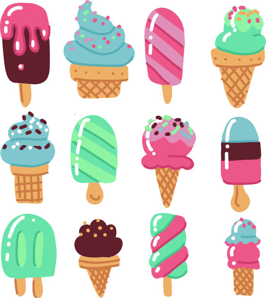 平面手绘艺术冰淇淋图标设置甜点图片下载