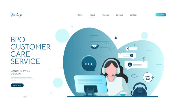 操作员戴着耳机与客户沟通各种问题。图片下载