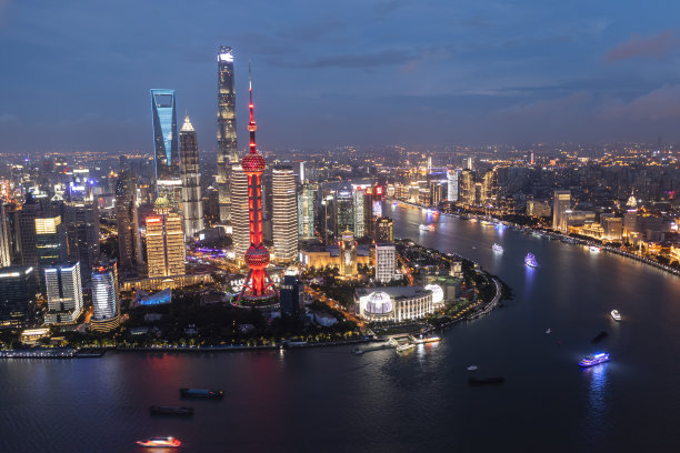 全景天际线中国上海的航拍照片图片下载