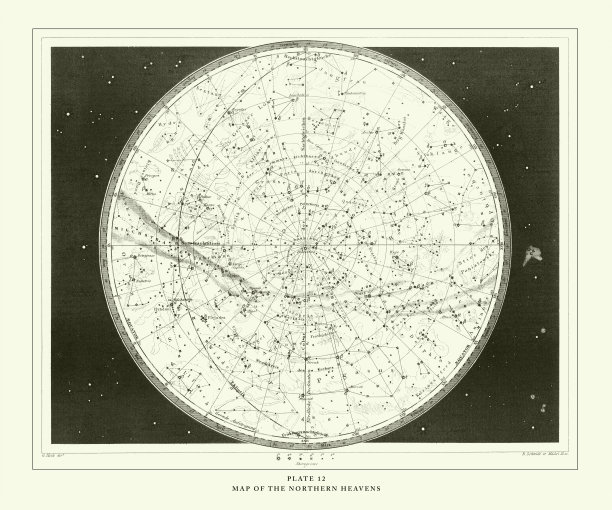 雕刻古玩，北天地图雕刻古玩插图，1851年出版图片下载