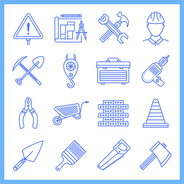 建筑设计和施工规划蓝图风格矢量图标集图片下载