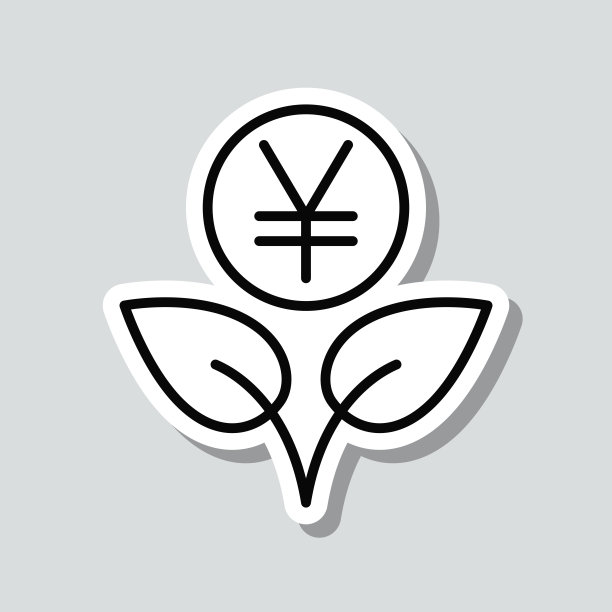 越来越多日元。图标贴纸在灰色背景图片下载