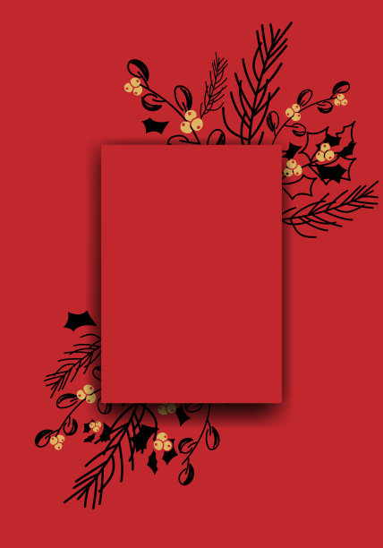 向量。圣诞快乐和新年快乐花卉背景，复制空间为您的文字。乡村垂直框架模板圣诞卡，婚礼邀请，派对邀请。手绘草图。图片下载