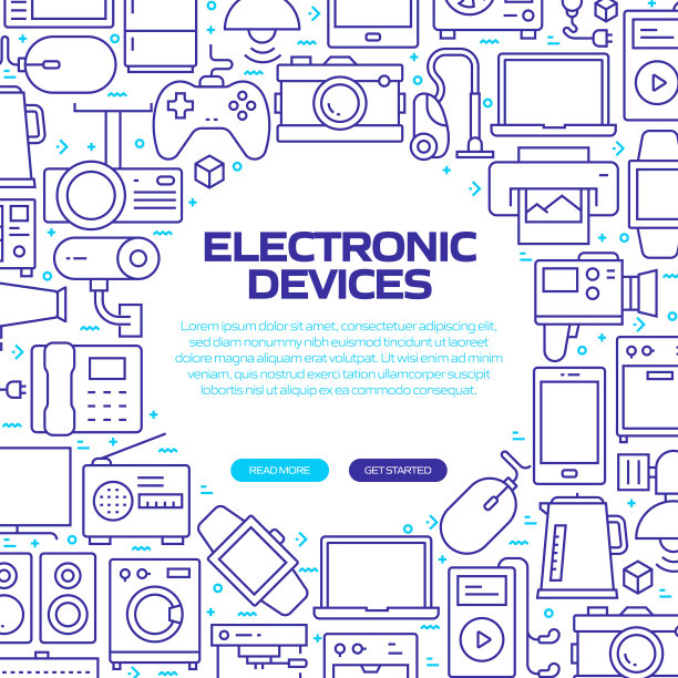 电子设备网络横幅与线性图标，新潮的线性风格矢量图片下载