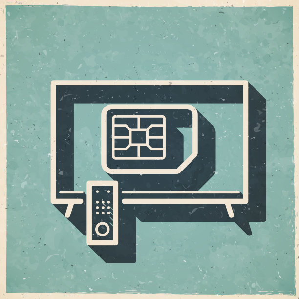 带SIM卡的电视。图标复古复古风格-旧纹理纸图片下载