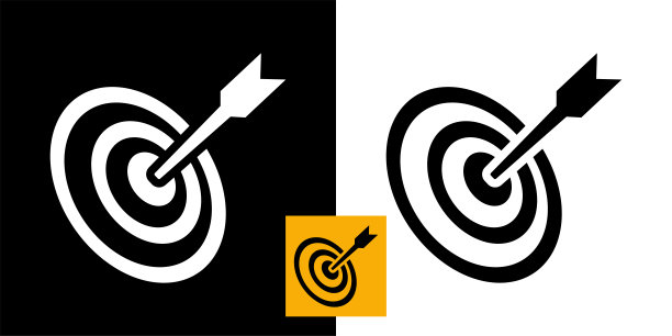 目标图标与飞镖，战略，在黑色背景和白色背景。图片下载