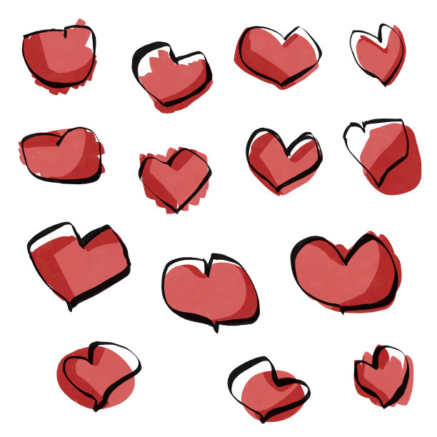 心形状铅笔墨水和彩色图画图片下载