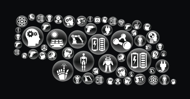 内布拉斯加机器人和机器人黑色矢量按钮模式图片下载