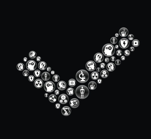 勾选标记机器人和机器人黑色矢量按钮模式图片下载