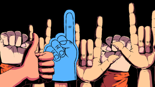 海报或海报的手绘插图-许多人举手。图片下载