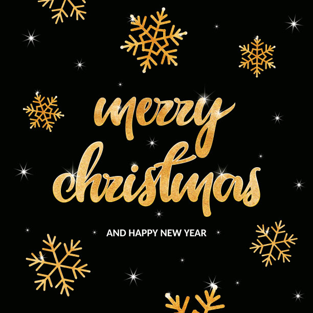 大大的冬季横幅上写着金色的圣诞快乐和雪花图片下载