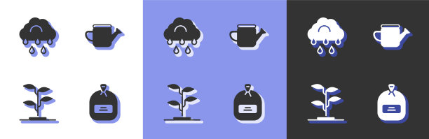 装满种子的包装、带雨滴的云朵、新芽套装图片下载