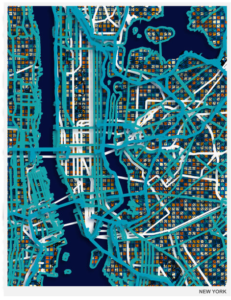 剪纸风格艺术插图地图，纽约市，美国图片下载
