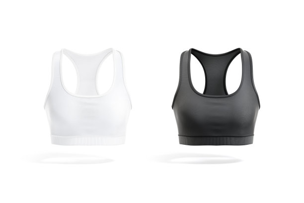 空白黑色和白色女性运动上衣模型，正面视图图片下载