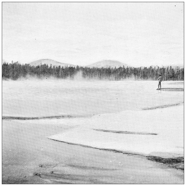 黄石公园的古董旅游照片:棱镜湖图片下载