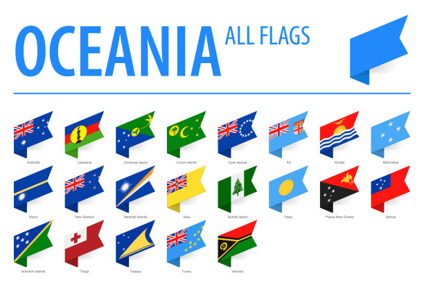 大洋洲所有旗帜-矢量等距标签矩形平面图标图片下载