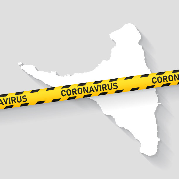 昂儒昂地图与冠状病毒警告胶带。Covid-19爆发图片下载