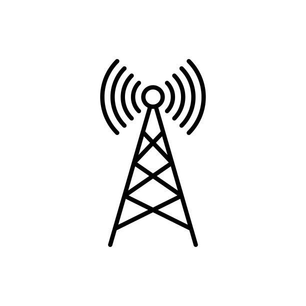 无线电台黑色线条图标。通信塔。无线网络区域。电信站。轮廓符号，用于：插图、信息图表、标志、应用程序、网页设计、开发、UI、UX、GUI。矢量EPS 10图片下载