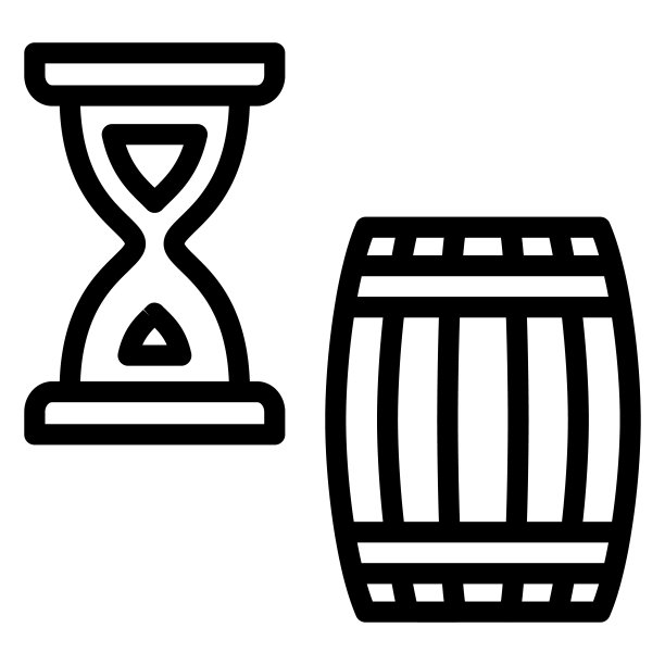 酒桶和沙漏线图标，葡萄酒节的概念，白色背景的葡萄酒老化标志，在移动网页设计的轮廓桶图标的葡萄酒曝光。矢量图形。图片下载