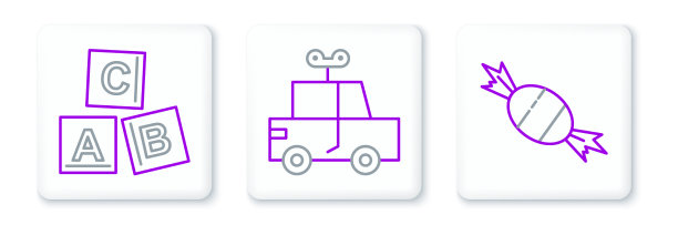 设置行糖果ABC块和玩具车图标图片下载