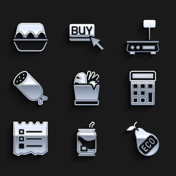 设置购物袋和食品汽水罐健康图片下载