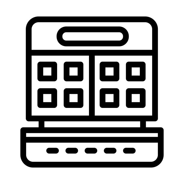 华夫饼机生产线图标，厨房电器概念，华夫饼铁白底标志，开放式电子华夫饼机图标。矢量图形。图片下载