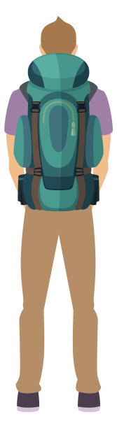 游客后视图。背着背包的徒步男子图片下载