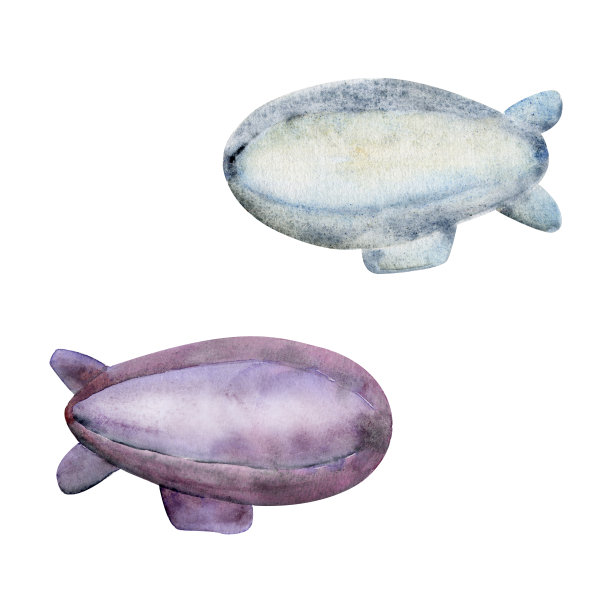 水彩手绘插画，神奇的宇宙宇宙物品，天空飞行的飞艇气球浮空器。白色背景上孤立的单一物体。适用于儿童，儿童卧室，织物，亚麻布印花图片下载