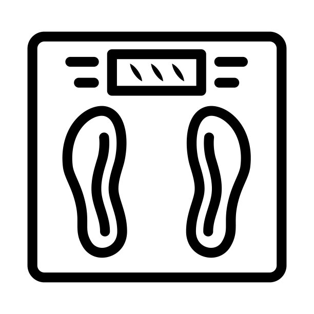 称重线图标的天平，健身房概念，白色背景的浴室秤标志，移动网页设计轮廓中称重体重图标的地板秤。矢量图形。图片下载
