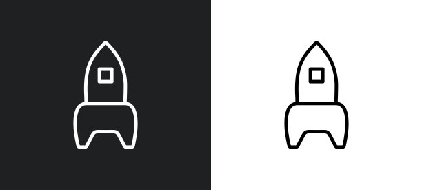 火箭轮廓图标在白色和黑色的颜色。火箭平面矢量图标从人工智能收集网络，移动应用程序和用户界面。图片下载