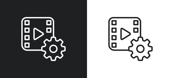 视频物品大纲图标在白色和黑色的颜色。视频物品平面矢量图标从电影院收集的网络，移动应用程序和用户界面。图片下载