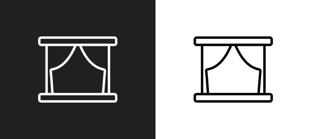 剧院屏幕轮廓图标在白色和黑色的颜色。影院屏幕平面矢量图标从电影院收集的网络，移动应用程序和用户界面。图片下载