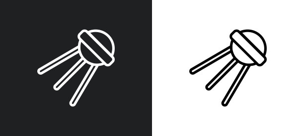 人造卫星轮廓图标在白色和黑色的颜色。Sputnik平面矢量图标从天文集合为web，移动应用程序和用户界面。图片下载