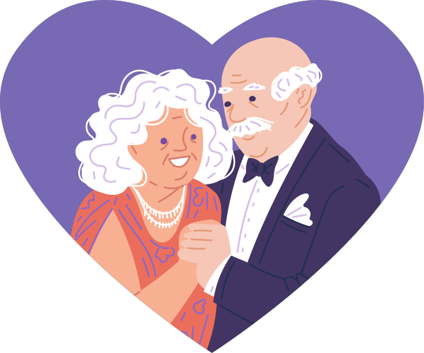 卡通爷爷奶奶穿着优雅的衣服温暖地抱着图片下载