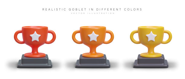 一套现实的高脚杯上的立场。不同颜色的奖品碗图片下载