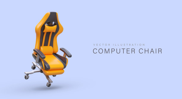 3D橙色电脑椅。矢量横幅文字。家具店模板图片下载