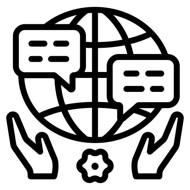 世界、地球、对话、语音气泡、手部线条图标，和平概念，白色背景上的全球矢量标志，轮廓风格图标移动概念网页设计矢量图形图片下载