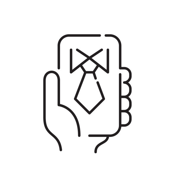 穿着正装衬衫打领带，手里拿着智能手机。有职位空缺板的求职软件。像素完美，可编辑的笔触图片下载