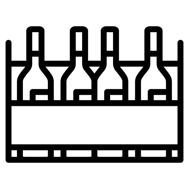 盒子与酒瓶线图标，葡萄酒节的概念，酒瓶在白色背景下的情况下，酒精饮料在木箱图标轮廓风格移动，网页。矢量图形。图片下载