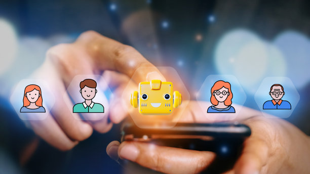 商人指指点点选择人工智能而不是人为了给人工作，选择机器人来工作。图片下载