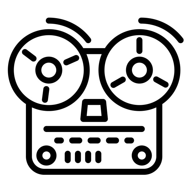 磁带录音机线图标，音乐概念，旧卷轴磁带录音机标志在白色背景上，开放式卷轴磁带甲板录音机图标在轮廓风格移动概念网页设计。向量图形。图片下载