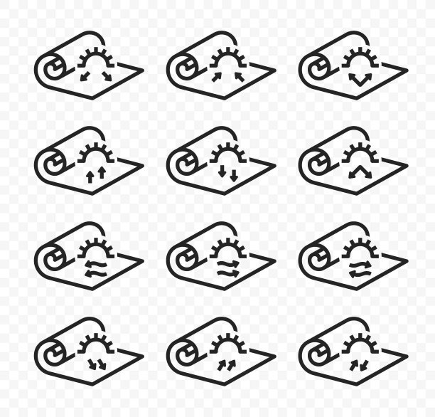 卷织物线性矢量图标。面料性能:反光面料和隔热面料图文设计图片下载