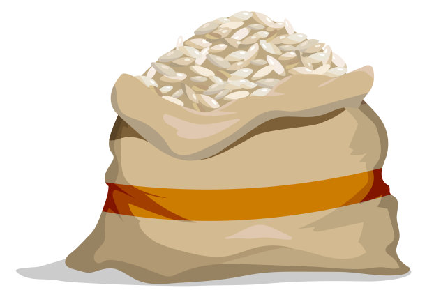 帆布袋里装满了大米。卡通谷物图标图片下载