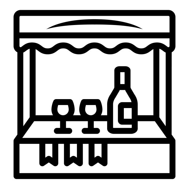 葡萄酒商店线图标，葡萄酒节概念，白色背景上的酒瓶标志的正面，街道酒精商店展示图标的风格和网络。矢量图形。图片下载